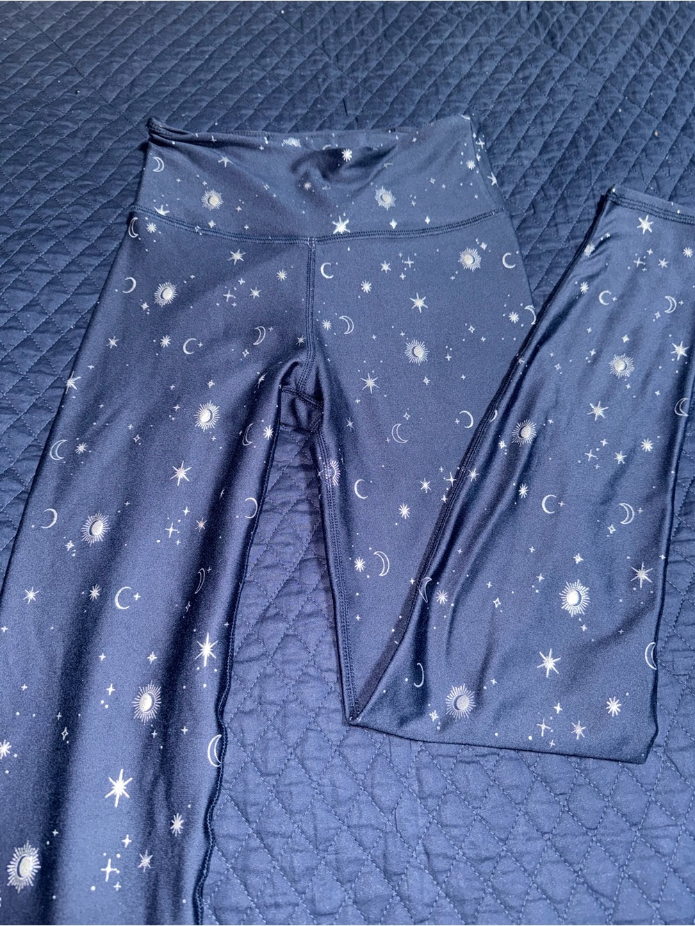 Navy Star & Moon Print High-Waist Leggings Metallic Print